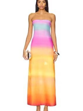 Strapless Mirae Annie Dress  Rainbow Ombre Maxi Dress - Pink / Orangey